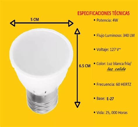 50pz Foco Led 4w E26 E27 Jdr Tipo Dicroico Luz Fria O Calida Envío Gratis