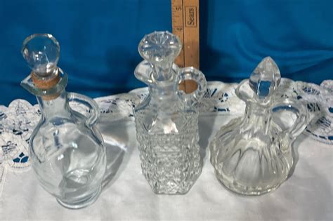 Vintage Clear Glass Cruets With Glass Stoppers Various Sizes Etsy