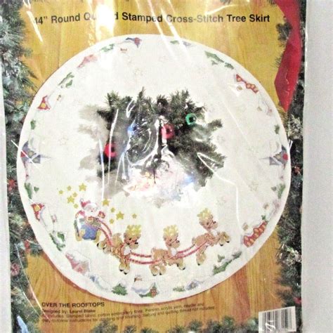 Vintage Bucilla 44 Round Stamped Cross Stitch Tree Skirt Over The