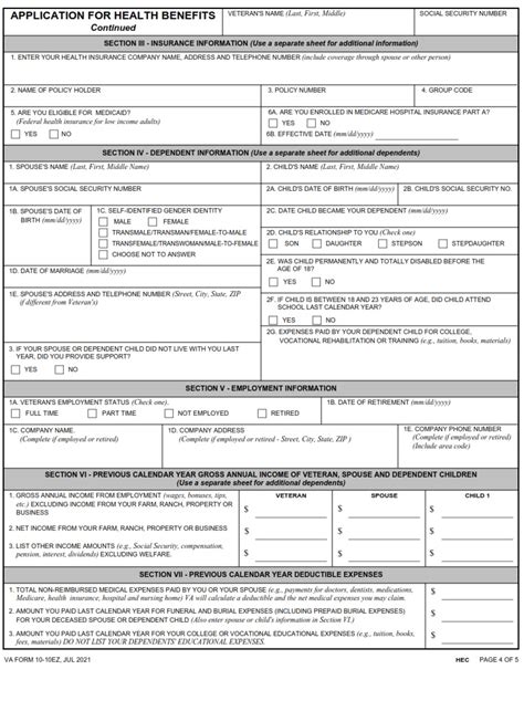 Va Form 10 10ez Instructions And Enrollment Application For Health