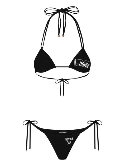 Dolce Gabbana Dgvib Logo Print Triangle Bikini Black Farfetch