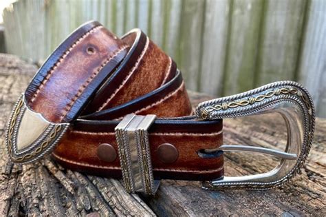 Men S Western Leather Belt With Polished Antique Buckle Etsy Uk