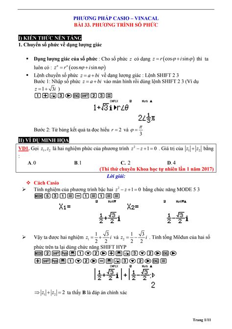 SOLUTION Casio B I 33 Ph Ng Tr Nh S Ph C Studypool