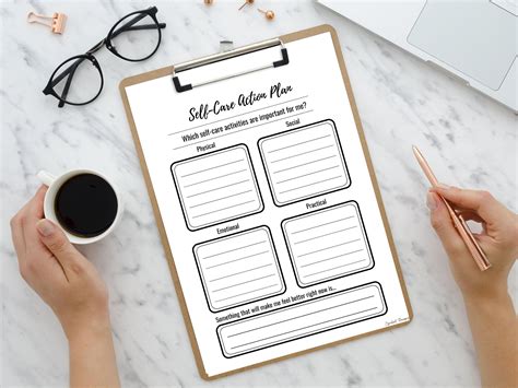 Self Care Action Plan Fill In Therapy Worksheets Pdf Counseling