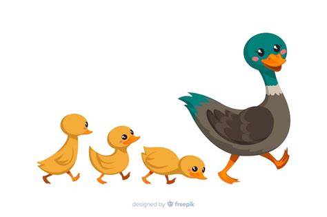 Pato Madre Plano Y Sus Patitos Vector Gratis