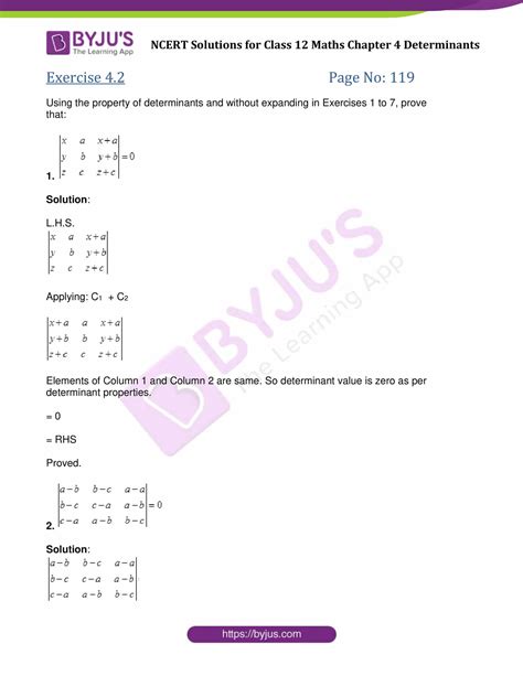 NCERT Solutions For Class 12 Maths Exercise 4 2 Chapter 4 Determinants