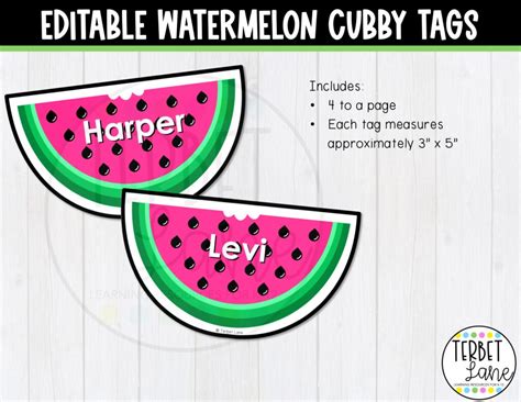 Editable Watermelon Themed Summer Cubby Tags Locker Labels Made By