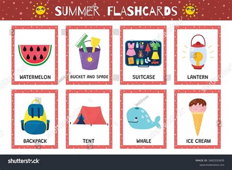 summer flashcards collection kids flash cards stock vector royalty