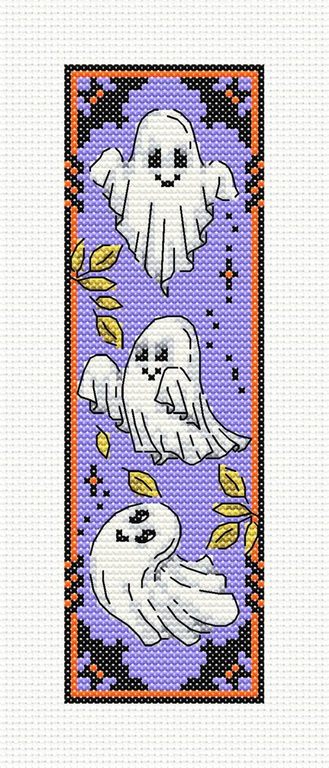 Bookmark Cute Ghost Cross Stitch Pattern Halloween Small Embroidery