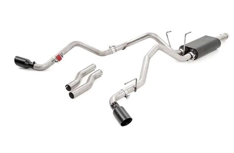 Rough Country Ram 1500 Dual Exhaust System With Black Tips Side Rear Exit 96009 09 18 4 7l Ram