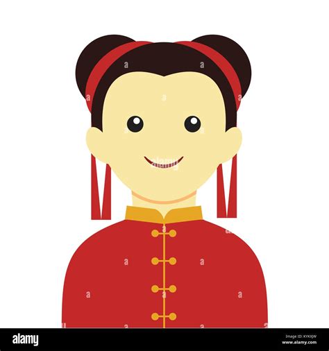 Simple Chinese Girl Smile Character Vector Illustration Graphic Design