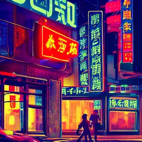 Cyberpunk Street Corner At Night With Neon Signs In Stable Diffusion