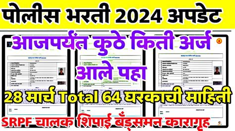 Police Bharti आजपर्यंत कुठे किती अर्ज आले पहा 28 मार्च 64 घटक😱या