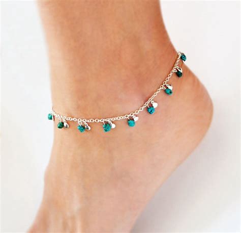 Turquoise Ankle Bracelet Silver Ankle Bracelet Ankle Jewelry Beach