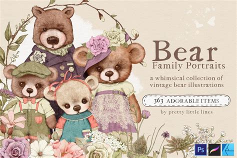 Bear Family Portraits - A Collection of Vintage Illustrations - Pretty ...