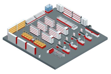 Vector Isometric Supermarket Interior Plan. Image Includes Store Cross ...