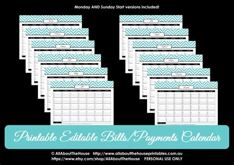 bill pay schedule spreadsheet intended  bill pay calendar