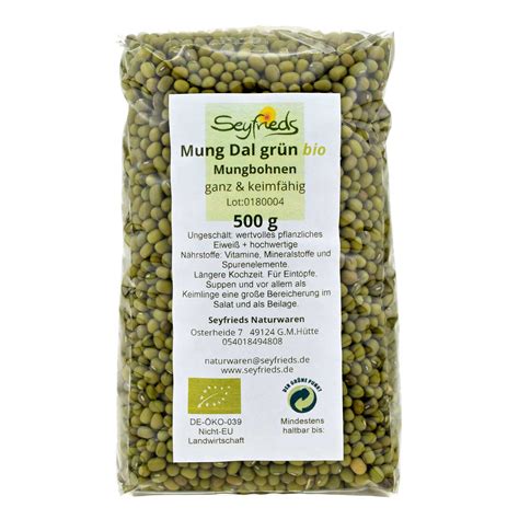 Mung Dal Grün Mungbohnen Ganz Bio Seyfried 500 g