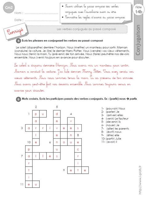 CM2 EXERCICES CONJUGAISON corrigés Le passé composé