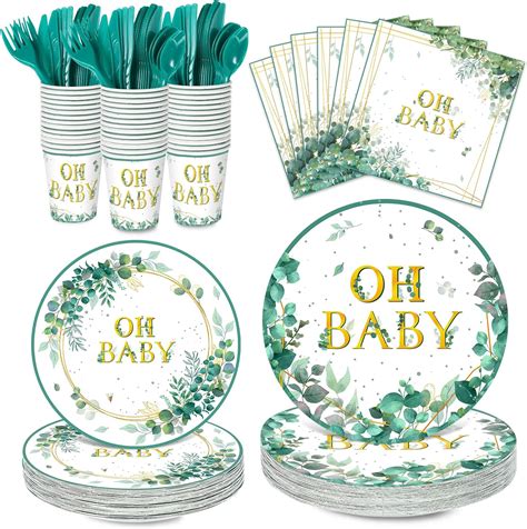 Amazon Pcs Sage Greenery Oh Baby Party Tableware Set