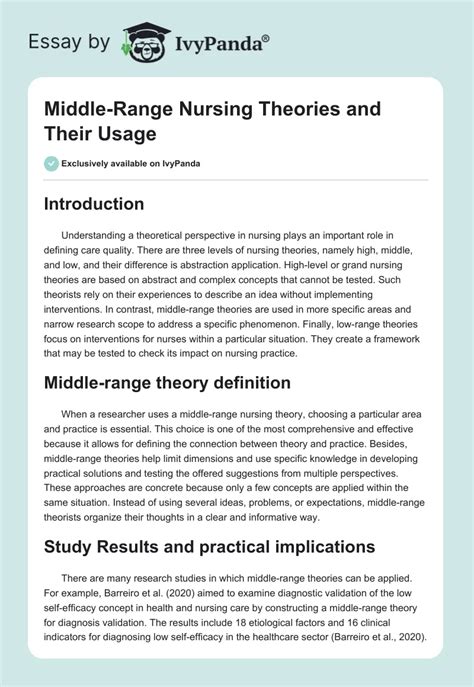 Middle Range Nursing Theories And Their Usage 320 Words Essay Example