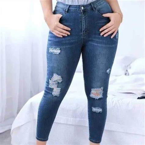 Stretchable Plus Size Plus Curvy High Waist Ripped Skinny Jeans Lazada Ph