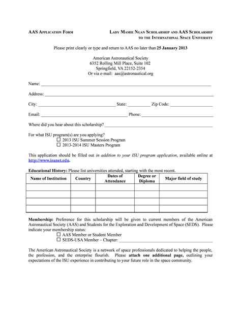 Fillable Online Astronautical Aas Application Form Lady Mamie Ngan