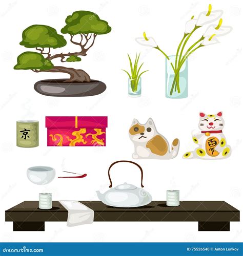 Eastern Symbols and Feng Shui, Tea Ceremony Stock Vector - Illustration ...