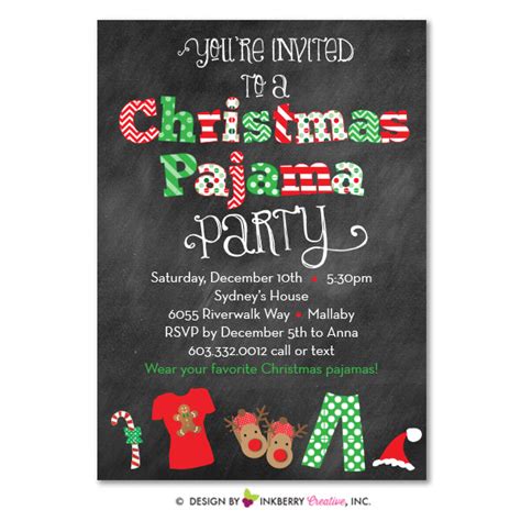 Chalkboard Style Christmas Pajama Party Invitation Inkberry Creative