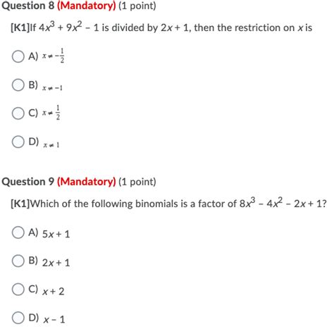 Solved Question 8 Mandatory 1 Point [k1]if 4x2 9x2 1