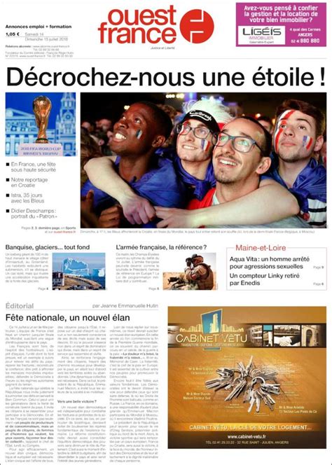 Journal Ouest France France Les Unes des journaux de France Édition