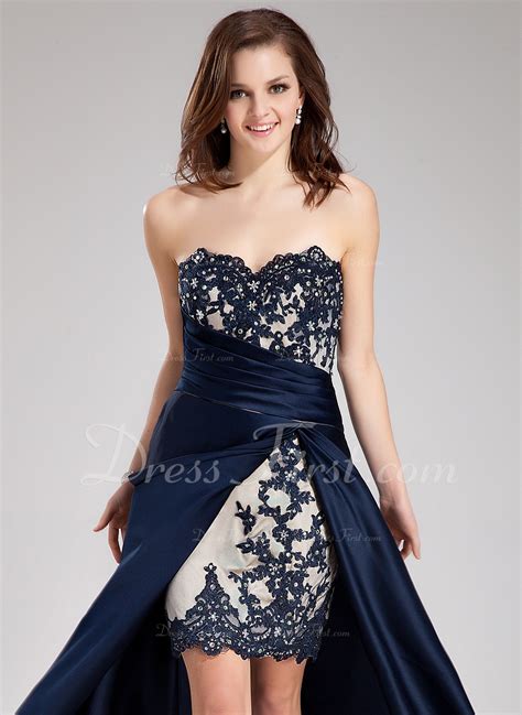 A Lineprincess Sweetheart Asymmetrical Satin Prom Dress With Beading Appliques Lace Cascading