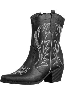 Bota Western Gigil Texana Bicolor Bordada Preto Off White Compre