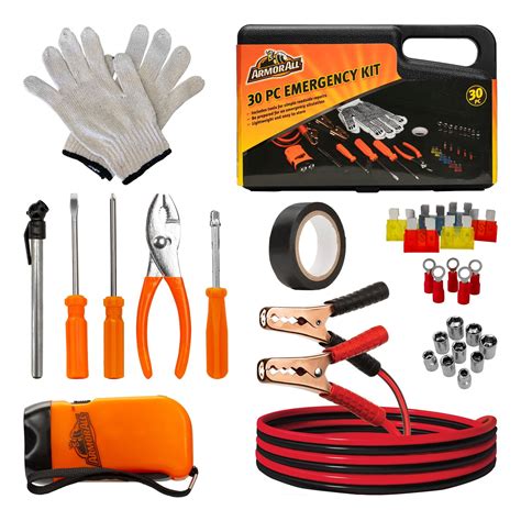 Armor All 30pc Roadside Emergency Kit Gloves Tools Flashlight Car Fuses Tape Socket Heads