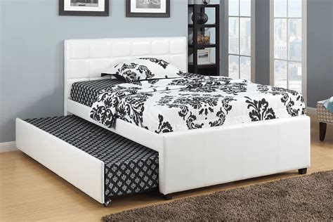 IF-124 White Leather Trundle Bed - Bunk Bed Hub