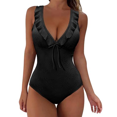 Wnvmwi Women Swimsuit High Waisted Bathing Suit Training Sport Control One Piece Deep V Swimwear