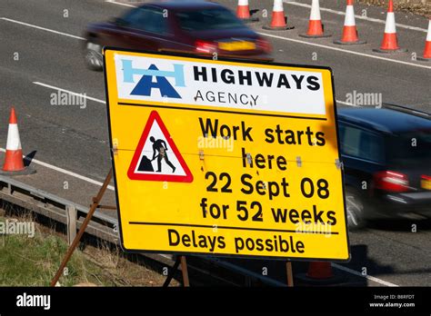 Highways Agency Notice Of Road Works Sign Uk Motorway Stock Photo Alamy