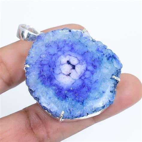 Blau Solar Quarz Druzy Edelstein Handgemacht Silber Schmuck Anh Nger