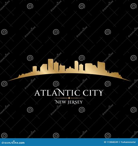 Atlantic City New Jersey Skyline Silhouette Black Background Stock