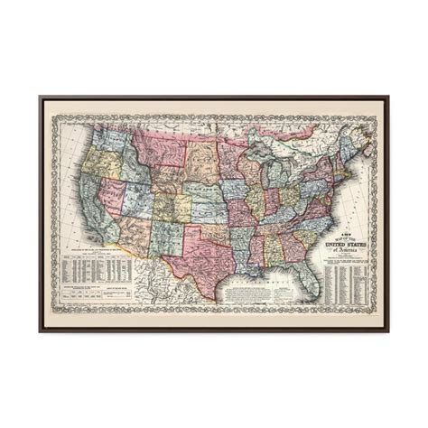 1860 Antique United States Map on Framed Canvas Historical Wall Art ...