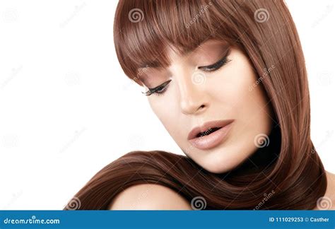 Beautiful Model Girl With Long Smooth Brunette Hair Stock Image Image Of Salon Model