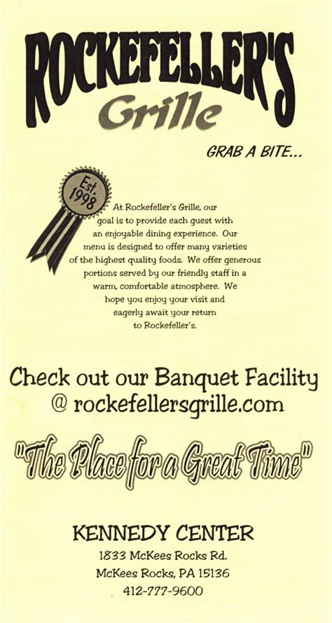 Whereisthemenu Net Rockefeller S Grille Mckees Rocks Pa