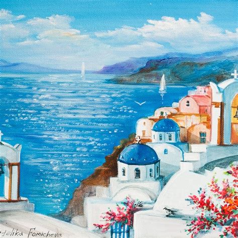 Santorini Greece Original Landscape Oil Painting Seascape Etsy