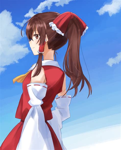 Safebooru 1girl Alternate Hairstyle Ascot Blue Sky Bow Brown Eyes Brown Hair Closed Mouth