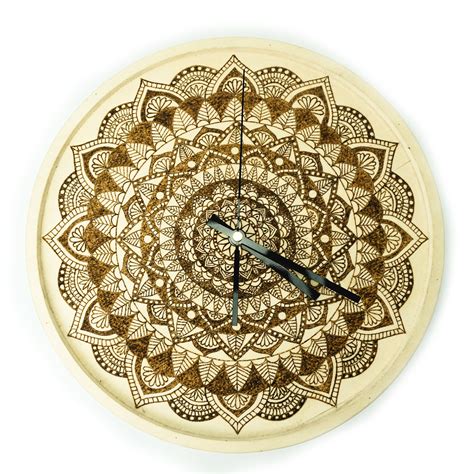 Wooden Mandala Clock Kitchen Clock Wood Burning Art Clock Etsy