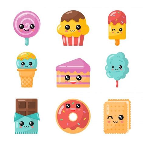 Premium Vector Set Of Kawaii Cartoon Dessert Sweet Candy Isolated Kawaii Doodles Cute