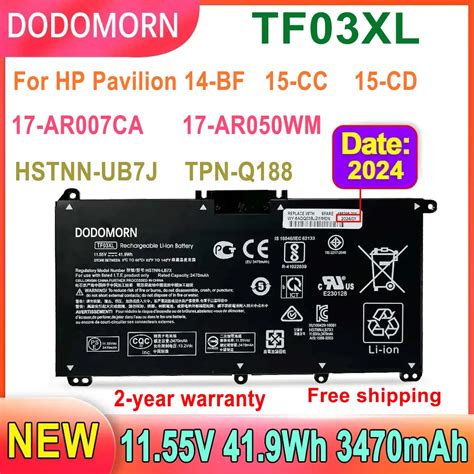 DODOMORN Bater A De Ordenador Port Til TF03XL Para HP Pavilion 14 BF 15