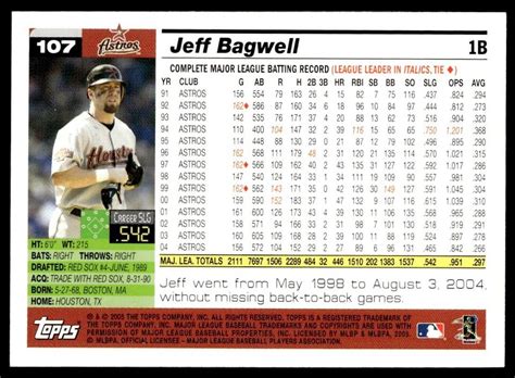 Topps Opening Day Baseball Jeff Bagwell Houston Astros Ebay