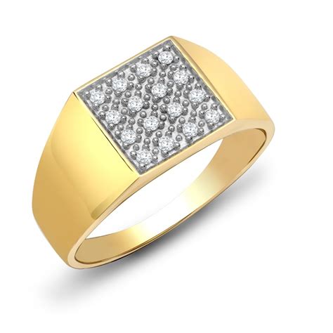 9ct Yellow Gold 25pts Gents Square Shape Diamond Ring