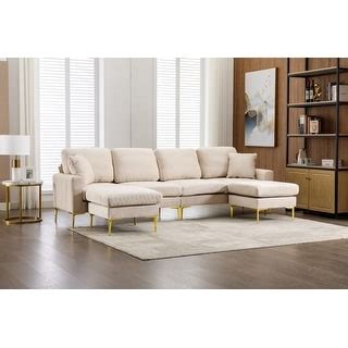 Modern Velvet Upholstered Large U Shape Sectional Sofa Bed Bath